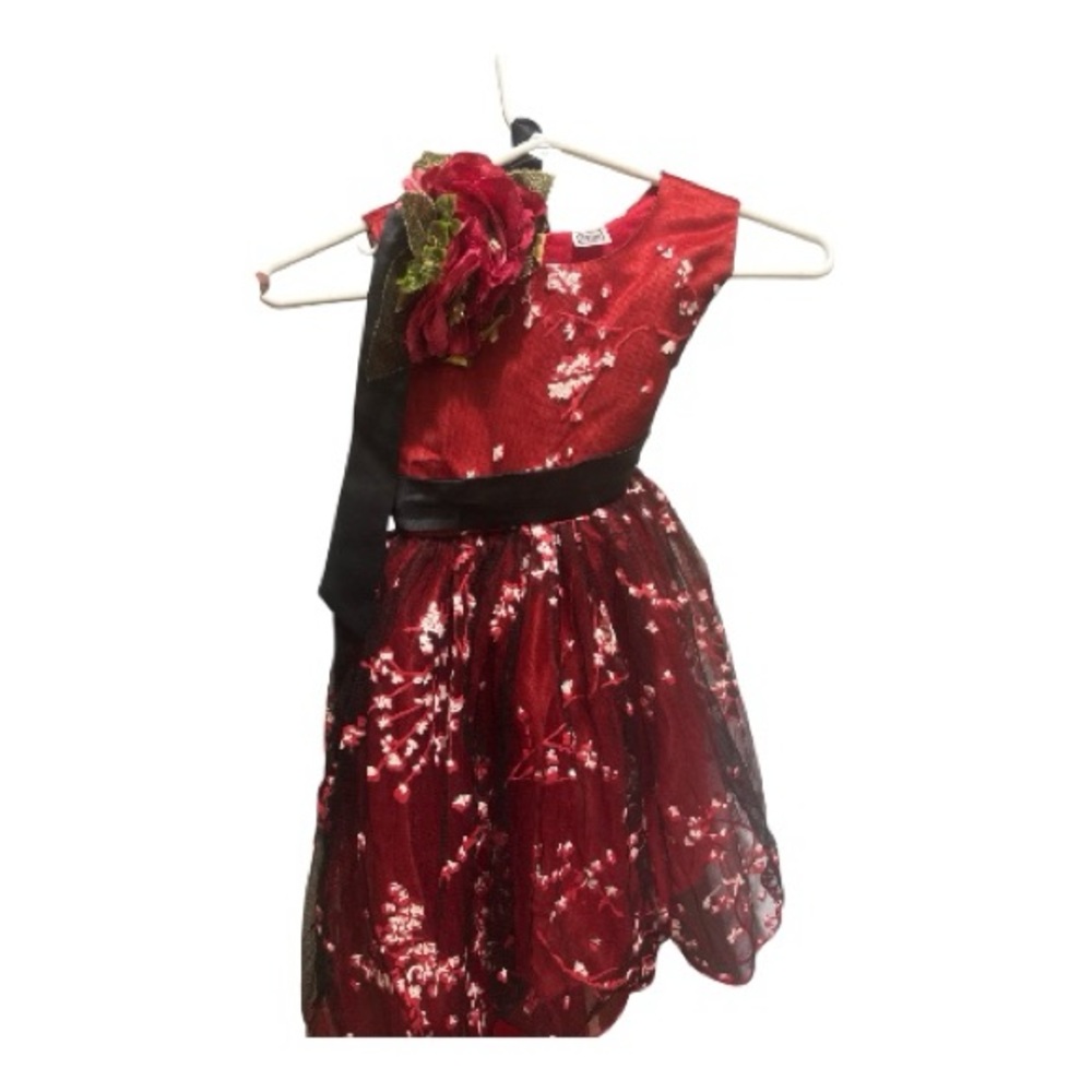 Elegant Red Floral Kids Costume Dress